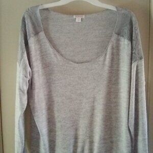 Women's Vintage Xhilaration Gray/White Sweater with Lace Shoulders Large